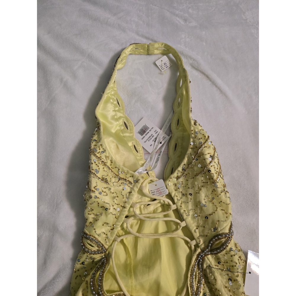 Nightway Collection NWT Yellow Beaded Halter Hi/lo Lined Formal Gown Ladies 10 - Picture 12 of 14